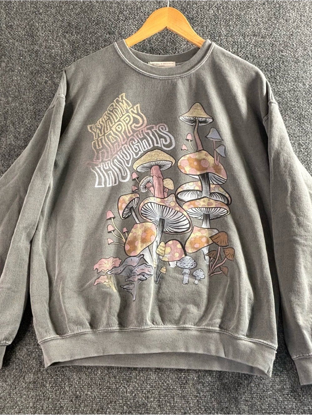Project Social T Urban Outfitters Mushroom Sweatshirt Gray Womens SM Warm Happy